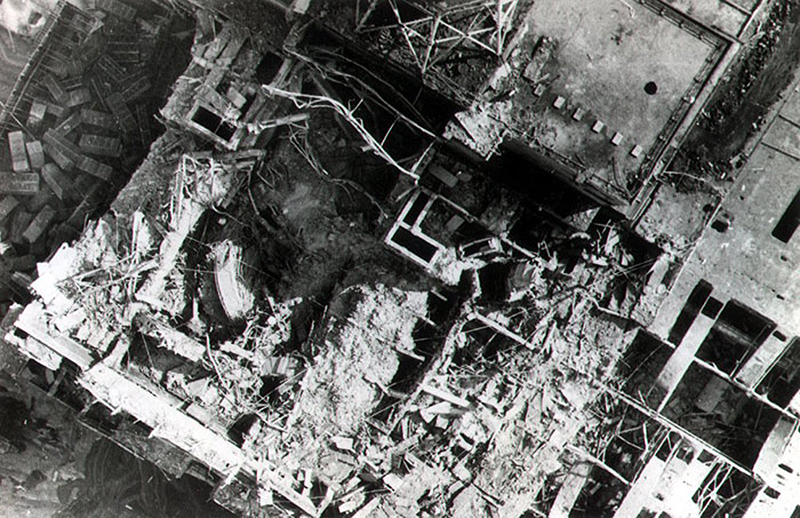 Vista aérea del reactor 3 tras la explosión. Foto: Chernobyl Gallery